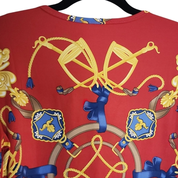 J McLaughlin Catalina Cloth Top Red Gold Equestrian Neo Sable 3/4 Sleeve Size L - Picture 7 of 8